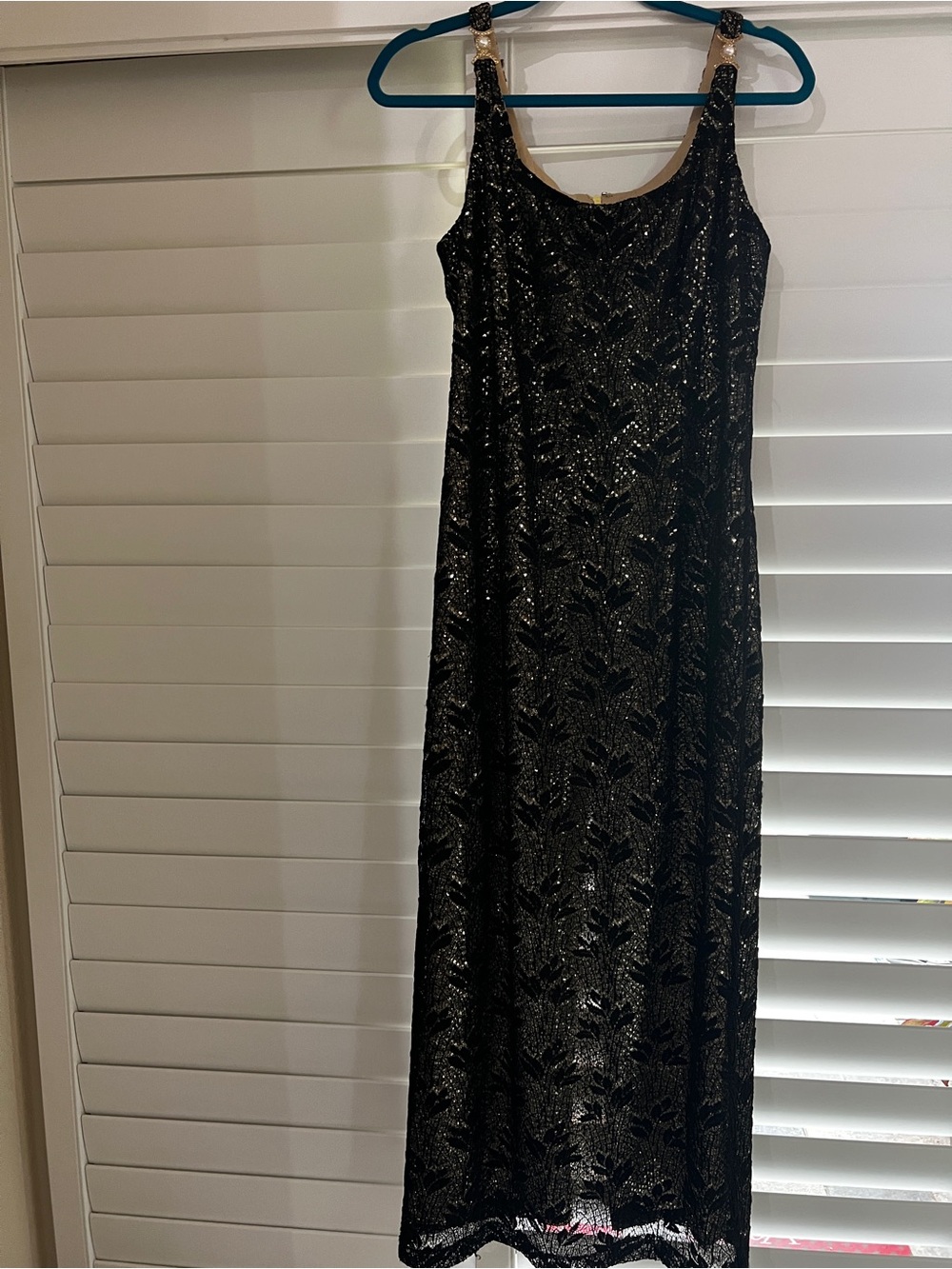 Bari Jay Black Maxi Dress with Gold Accents
